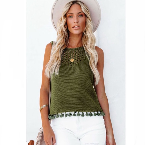 Tasseled Crochet Knit Tank - Picture 1 of 12